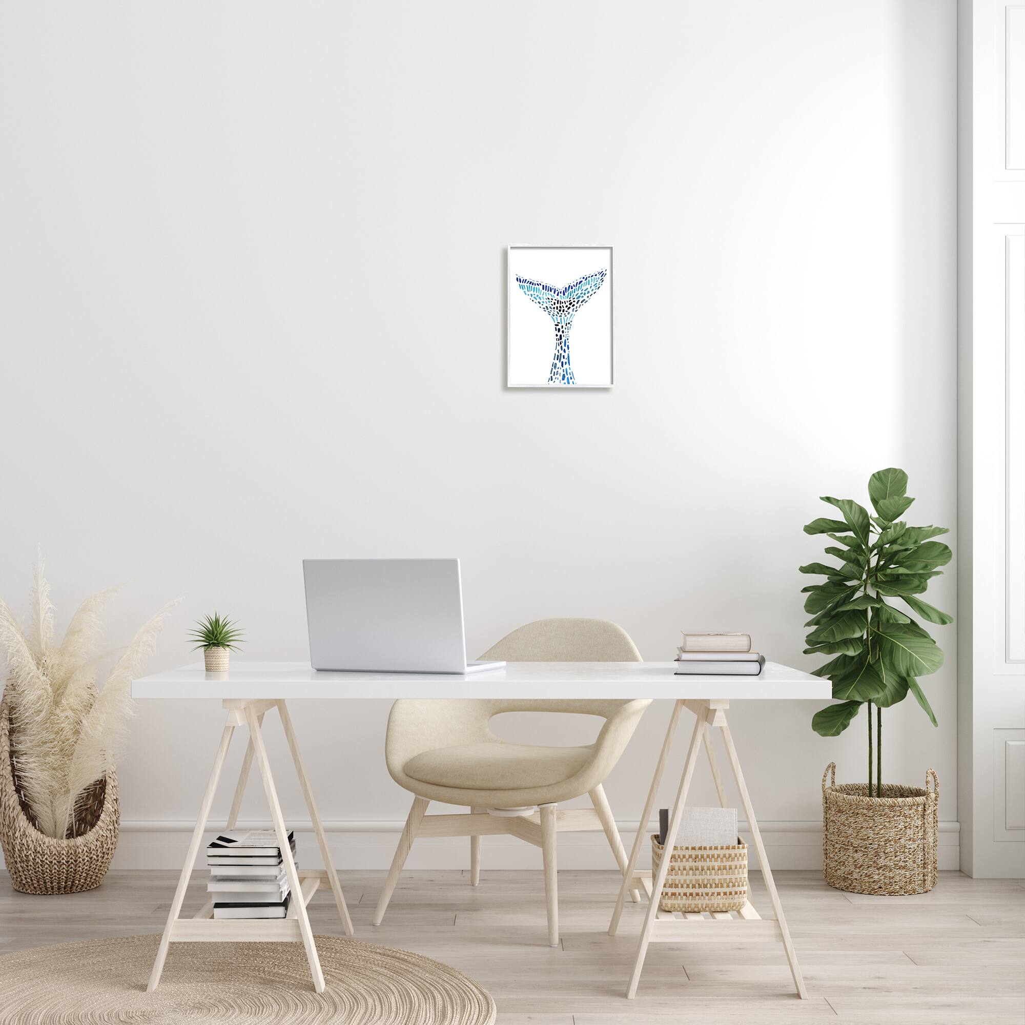 Stupell Industries Abstract Nautical Fin Blue Geometric Block Pattern in White Frame Wall Art